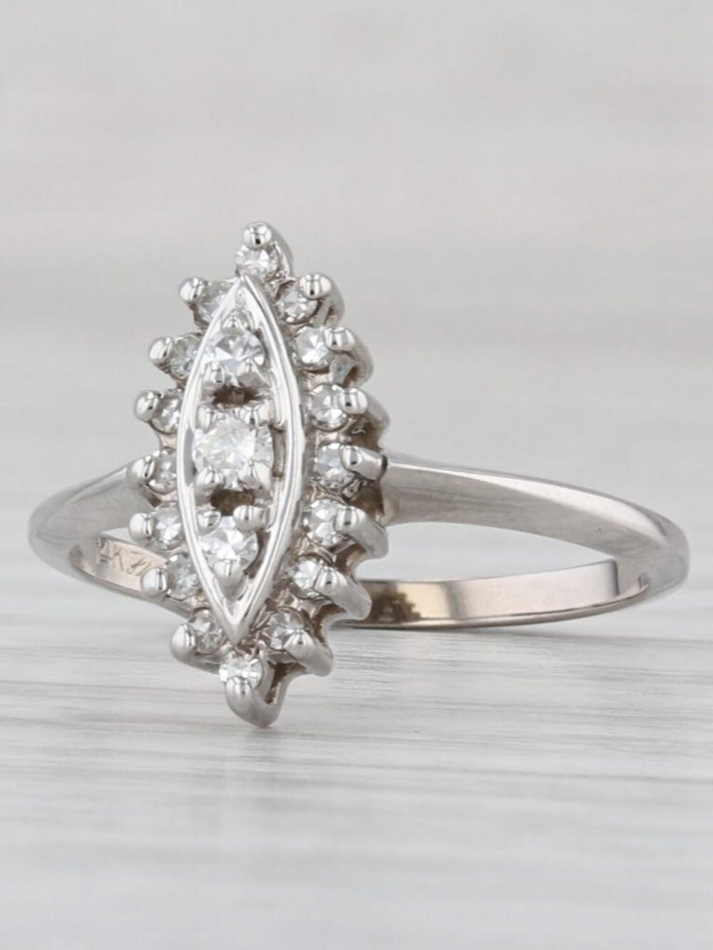 0.20ctw Diamond 3-Stone Marquise Halo Ring 14k White Gold Size 6.25